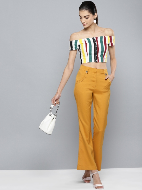 

Harpa Women Mustard Smart Regular Fit Solid Bootcut Trousers