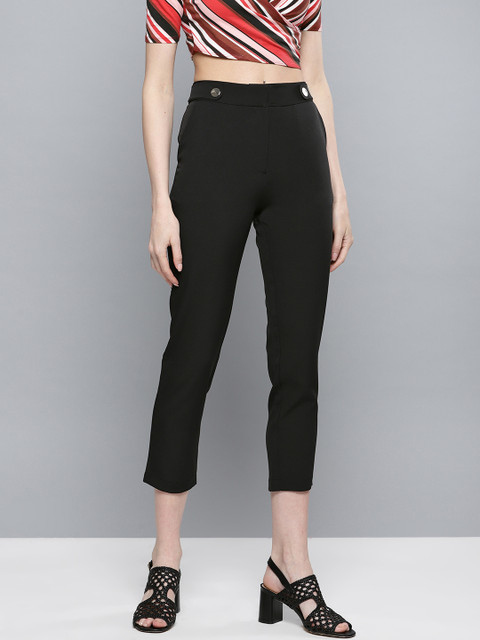 

Harpa Women Black Smart Regular Fit Solid Cropped Trousers