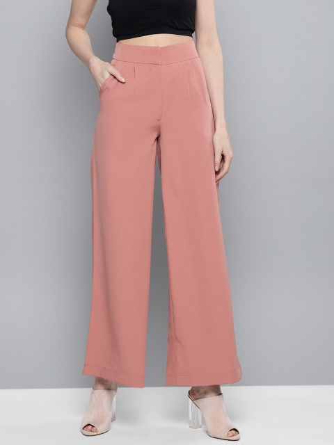 

Harpa Women Dusty Pink Smart Regular Fit Solid Parallel Trousers