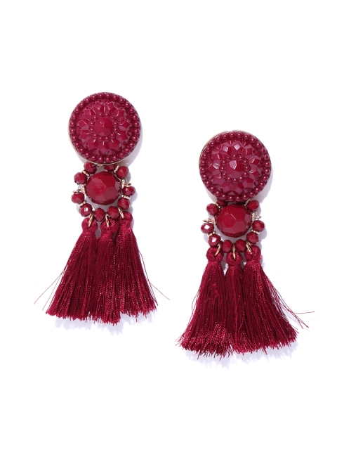 

Bellofox Maroon Beaded Tasselled Contemporary Drop Earrings