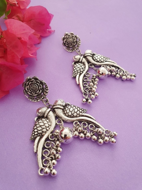 

Infuzze Oxidised Silver-Toned Brass-Plated Textured Classic Drop Earrings