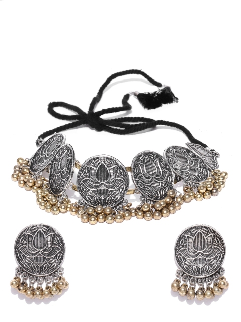 

Infuzze Oxidised Silver-Toned & Gold-Toned Brass-Plated Textured Jewellery Set