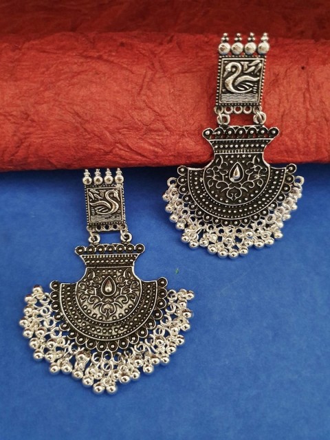 

Infuzze Oxidised Silver-Toned Brass-Plated Textured Classic Drop Earrings
