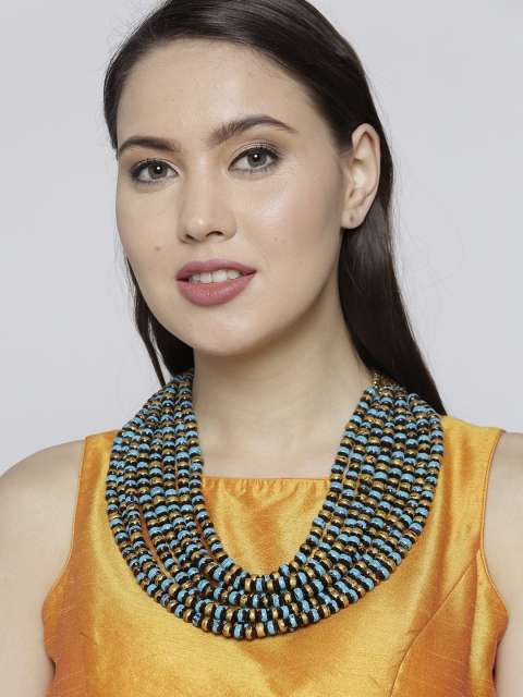 

Infuzze Blue & Gold-Toned Brass-Plated Beaded Layered Necklace