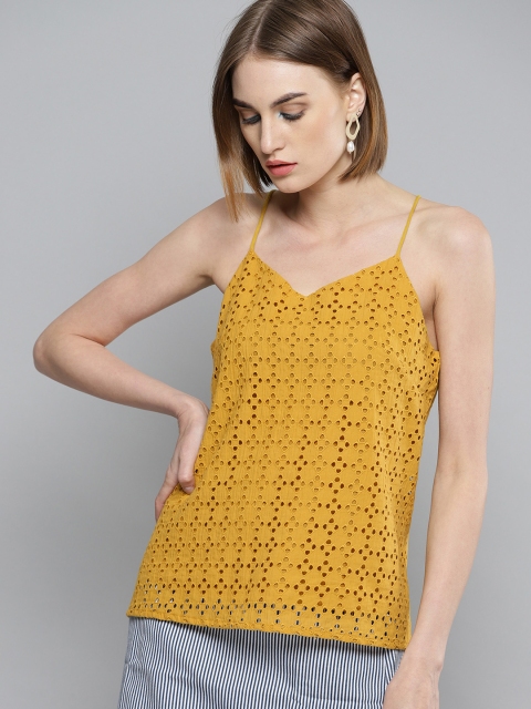 

Marie Claire Women Mustard Self Design Top