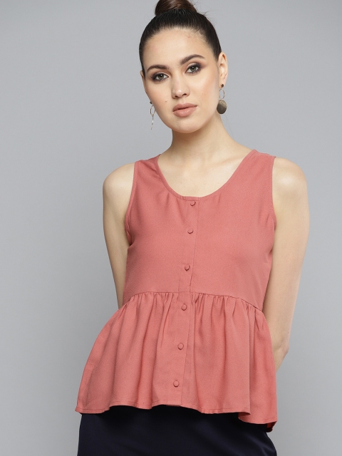 

Marie Claire Women Peach-Coloured Solid A-Line Top