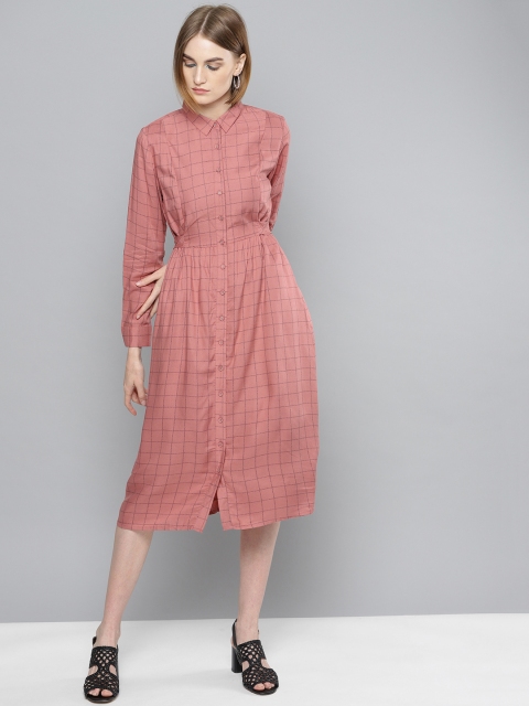 

Marie Claire Women Dusty Pink & Black Checked Shirt Dress