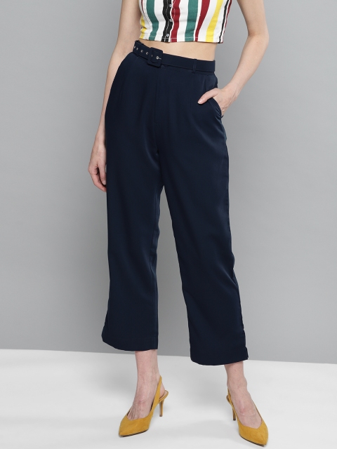 

Marie Claire Women Navy Blue Regular Fit Solid Regular Trousers