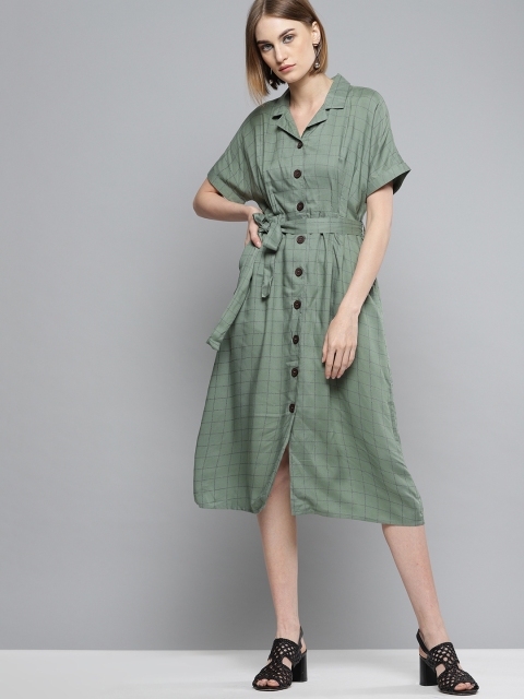 

Marie Claire Women Green & Black Checked Shirt Dress