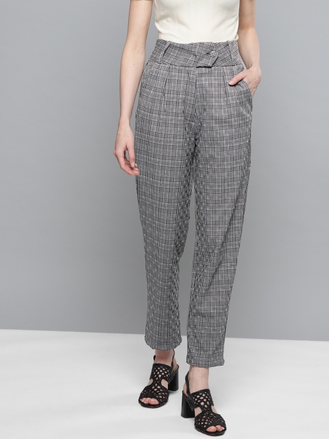 

Marie Claire Women Grey & White Regular Fit Checked Trousers