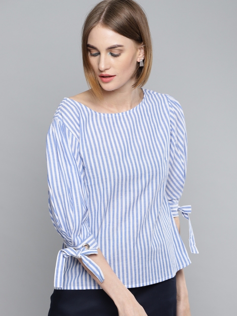 

Marie Claire Women Blue & White Striped Top