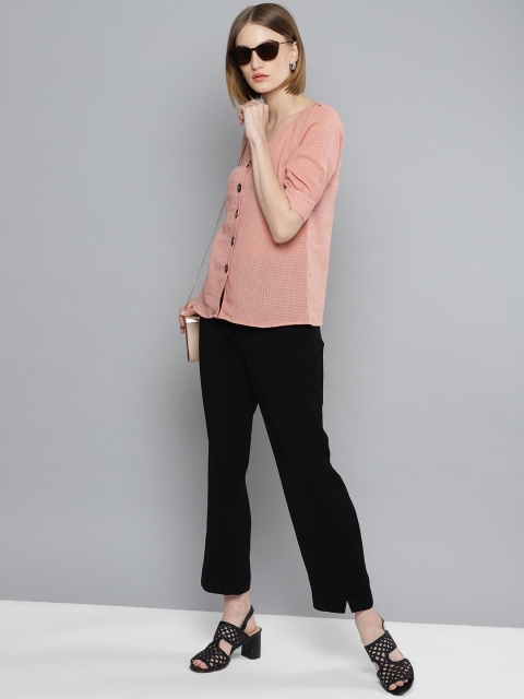 

Marie Claire Women Dusty Pink Self-Checked Top