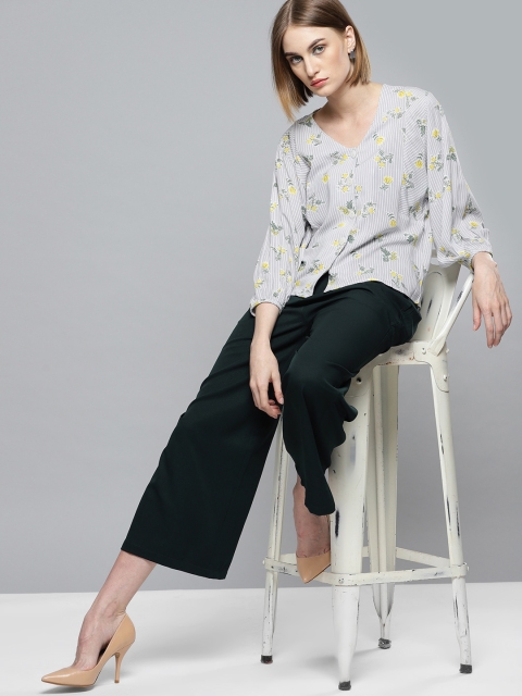 

Marie Claire Women White & Grey Striped Top