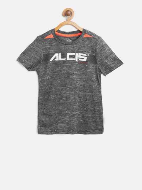 

Alcis Boys Charcoal Grey Printed Slim Fit Round Neck Training T-shirt