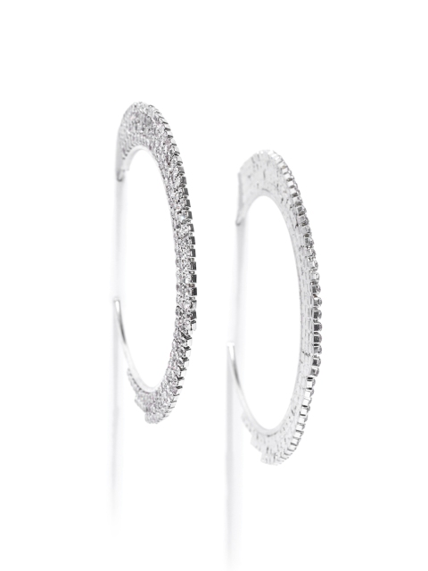 

Blueberry Silver-Plated Stone-Studded Handcrafted Crescent Shaped Half Hoop Earrings