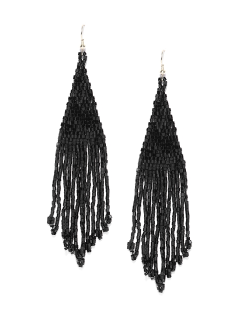 

Blueberry Black Beaded Tasselled Handcrafted Drop Earrings