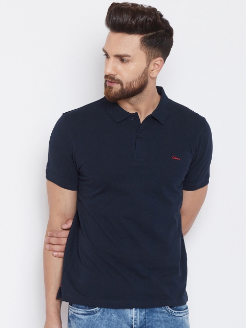 

Okane Men Navy Blue Solid Polo Collar T-shirt