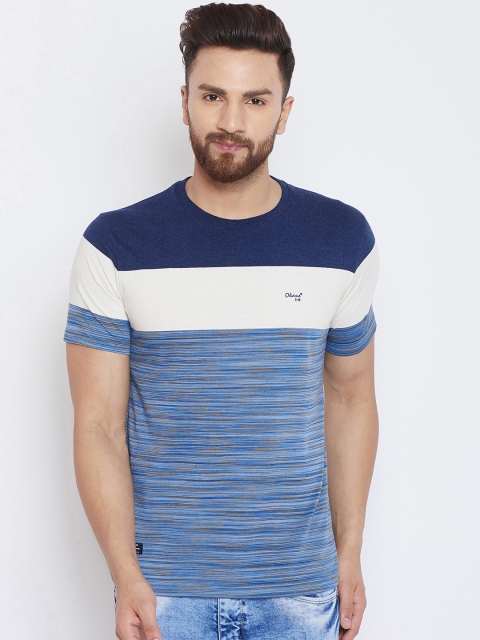 

Okane Men Blue Striped Round Neck T-shirt