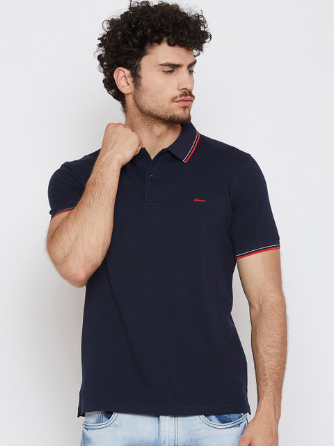 

Okane Men Navy Blue Solid Polo Collar T-shirt