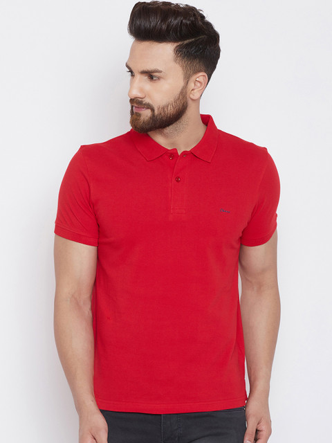 

Okane Men Red Solid Polo Collar T-shirt