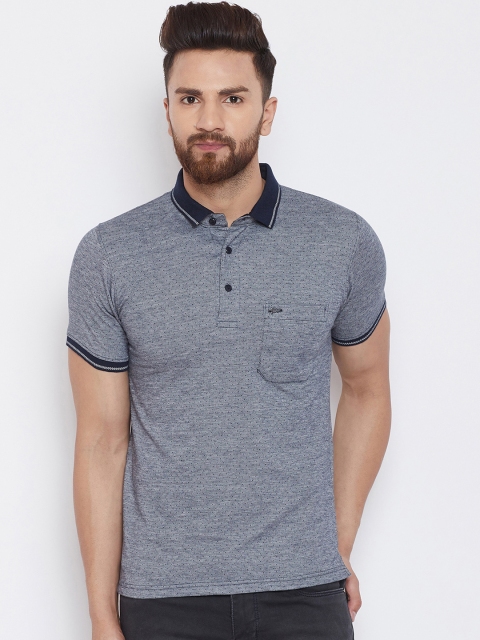 

Okane Men Grey Self Design Polo Collar T-shirt