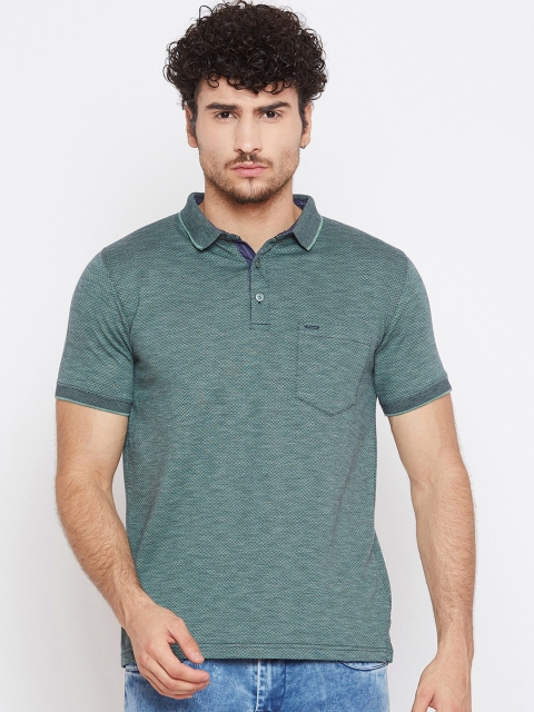 

Okane Men Green Self Design Polo Collar T-shirt