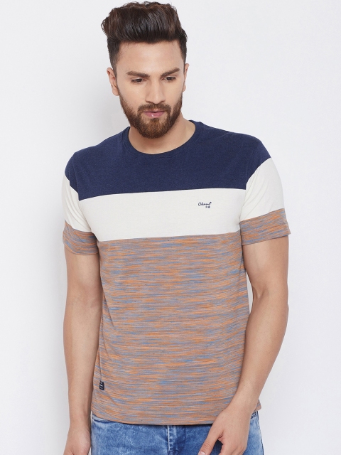 

Okane Men Brown Striped Round Neck T-shirt