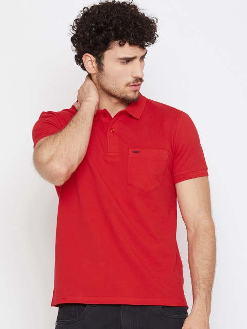 

Okane Men Red Solid Polo Collar T-shirt