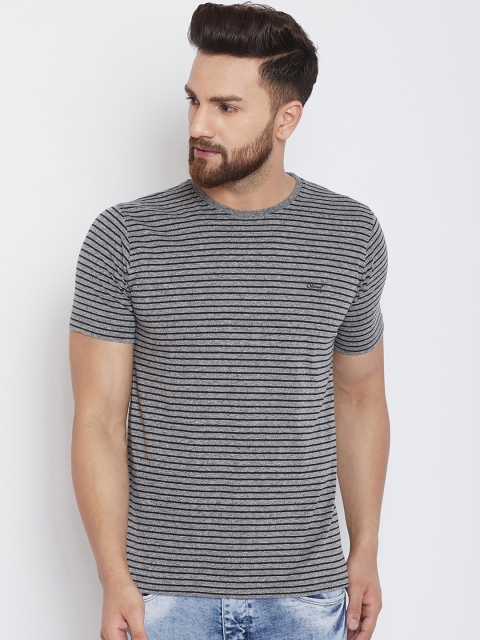 

Okane Men Grey Striped Round Neck T-shirt
