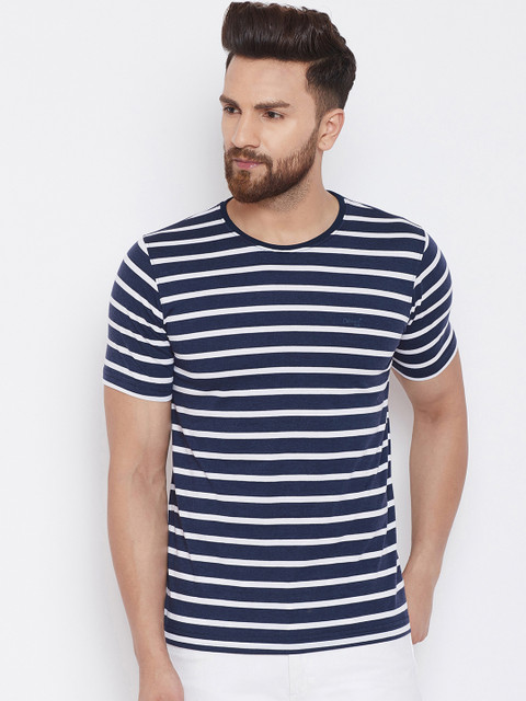 

Okane Men Blue Striped Round Neck T-shirt