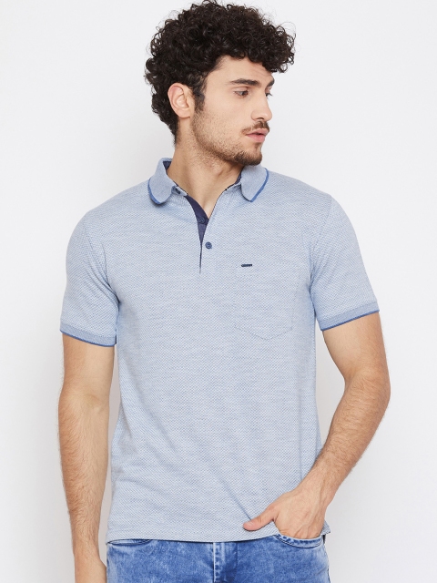 

Okane Men Blue Self Design Polo Collar T-shirt