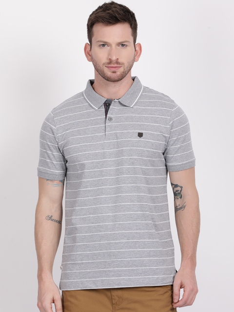 

t-base Men Grey Striped Polo Collar T-shirt