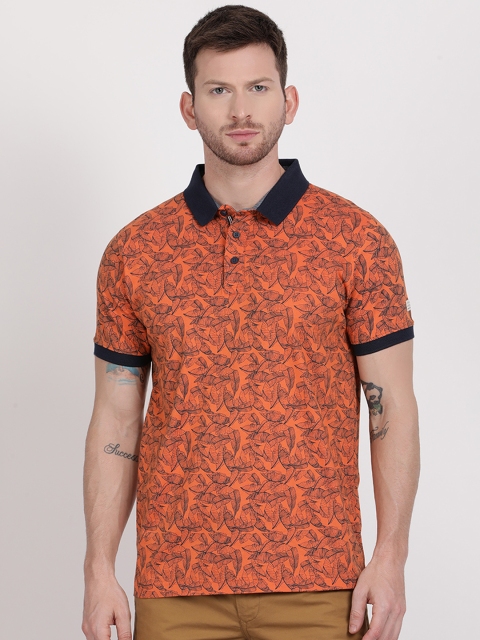 

t-base Men Orange Printed Polo Collar T-shirt