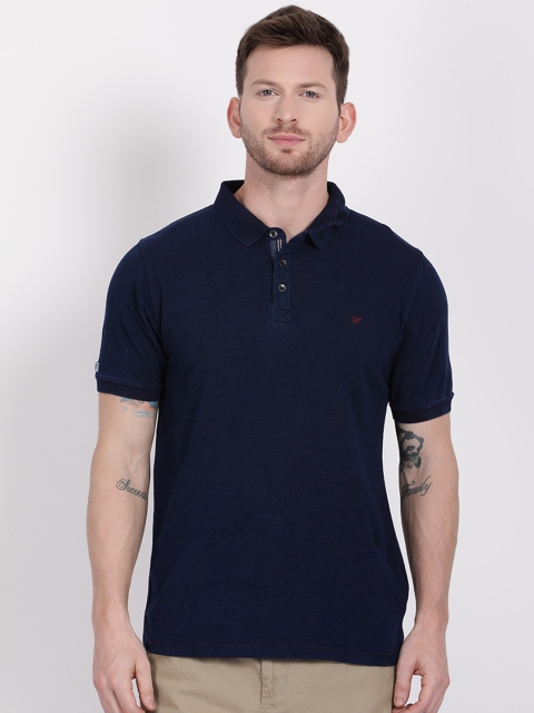 

t-base Men Blue Solid Polo Collar T-shirt