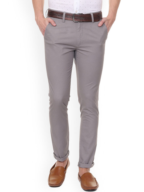 

People Men Grey Slim Fit Solid Regular Trousers