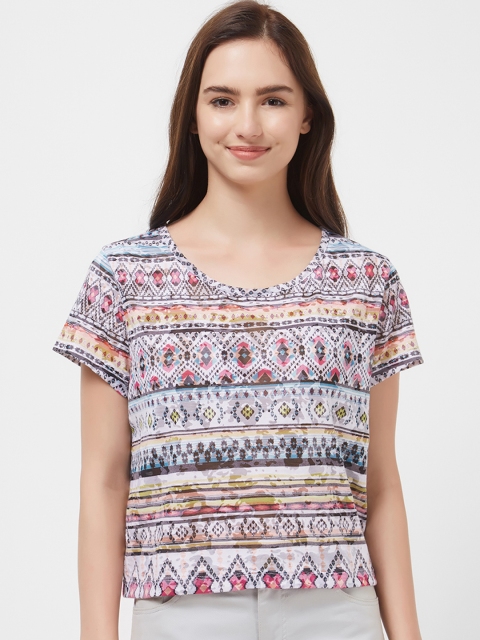 

Mystere Paris Women Multicoloured Printed Round Neck T-shirt, Multi