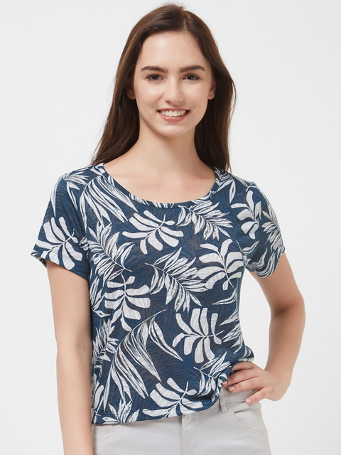 

Mystere Paris Women Navy Blue Printed Round Neck T-shirt