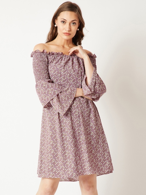 

Miss Chase Women Purple Printed Fit and Flare Dress