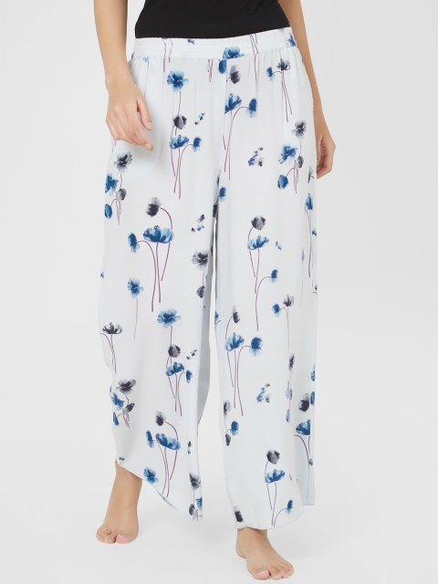 

Mystere Paris Women White & Blue Printed Pyjama G352B