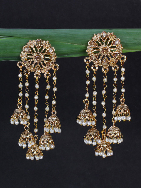 

Shining Diva Gold-Plated & White Dome Shaped Jhumkas