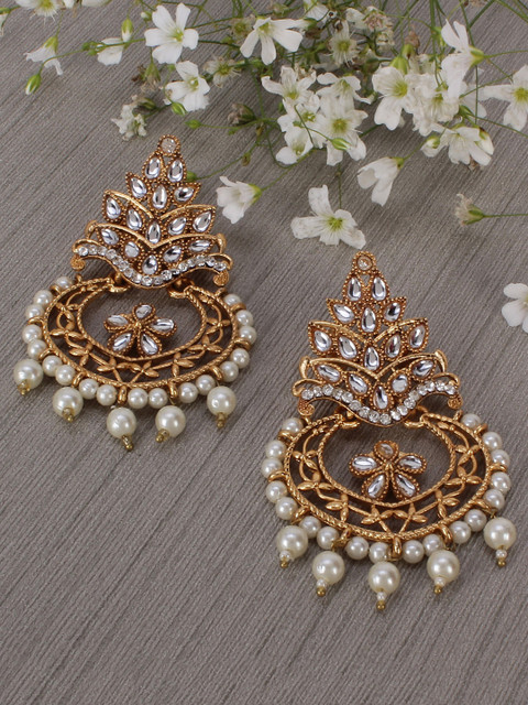 

Shining Diva Gold-Plated & White Classic Chandbalis