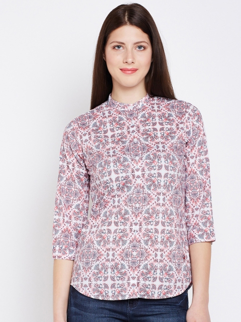 

Crimsoune Club Women White Slim Fit Printed Casual Shirt
