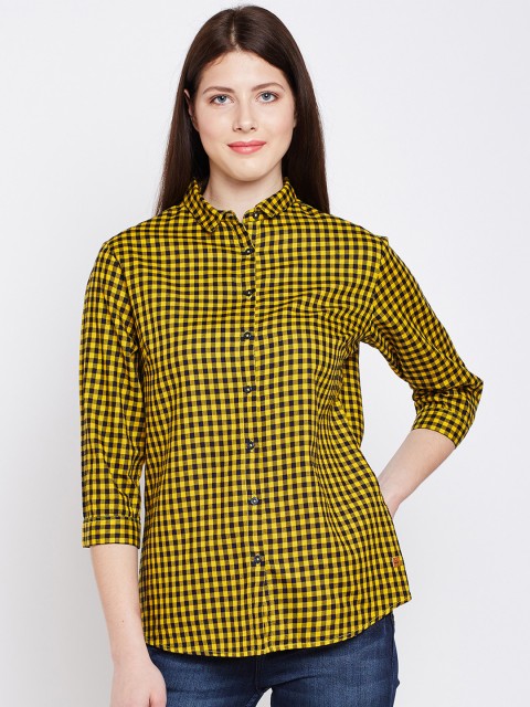 

Crimsoune Club Women Yellow Slim Fit Checked Casual Shirt
