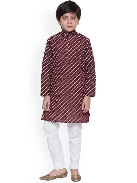 

Jeetethnics Boys Maroon & White Printed Kurta with Pyjamas