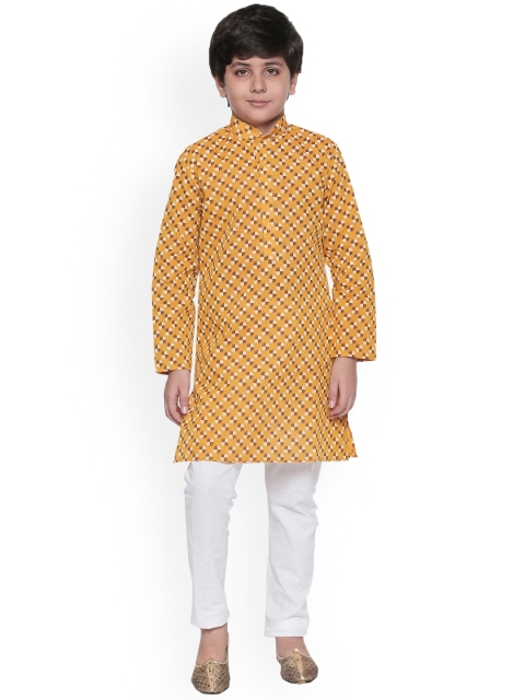 

Jeetethnics Boys Yellow & White Printed Kurta with Salwar