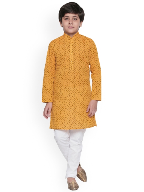 

Jeetethnics Boys Yellow Printed Kurta with Pyjamas
