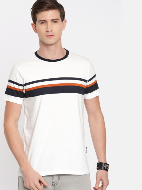 

Roadster Men White Striped Round Neck T-shirt
