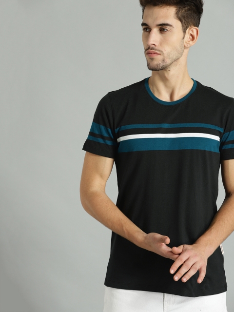 

Roadster Men Black & Blue Striped Detail Round Neck T-shirt