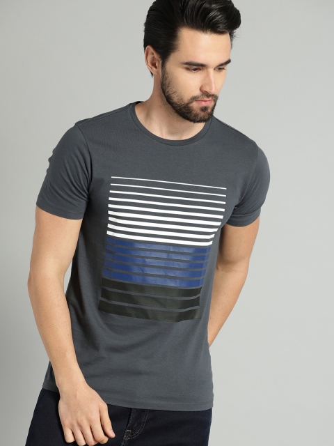 

The Roadster Lifestyle Co Men Charcoal Grey Printed Round Neck Pure Cotton T-shirt