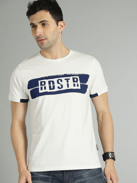 

Roadster Men White Printed Round Neck T-shirt